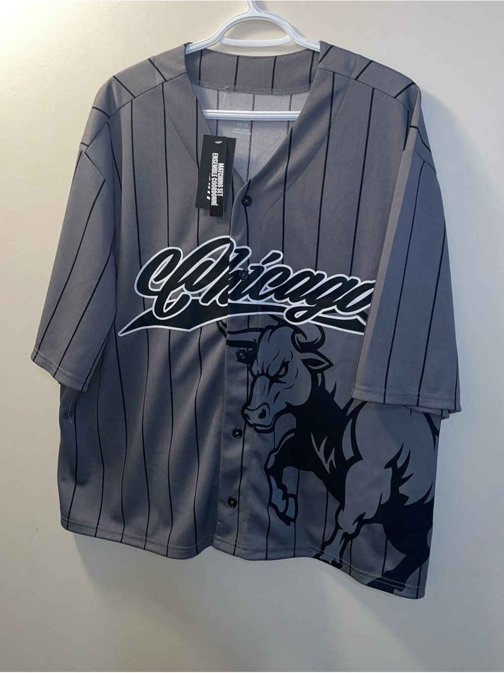Chicago Graphic Baseball Jersey - Gray with Black Accents